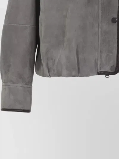 Brunello Cucinelli Suede Jacket High Collar Long Sleeves In Multi