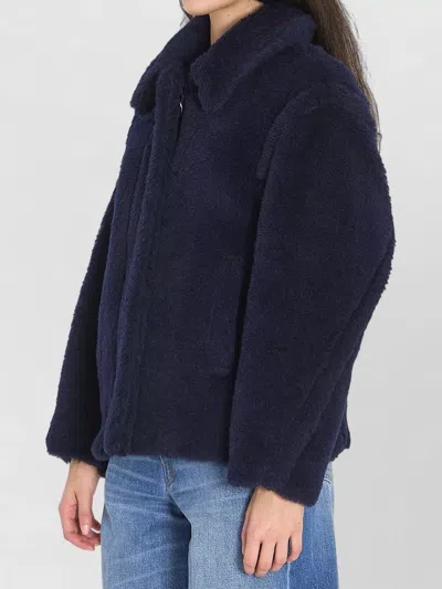 Max Mara Alpaca Wool Jacket Collared Design Front Pockets In Blue