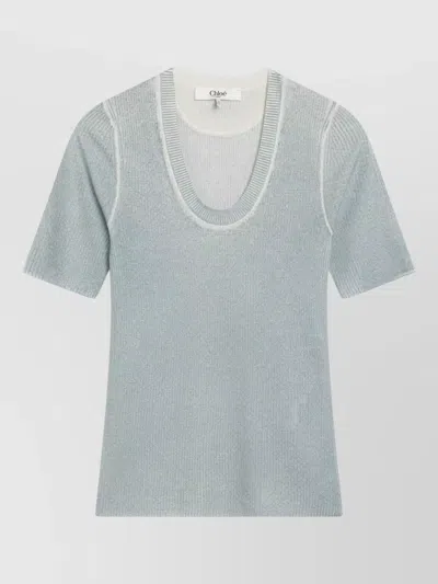 Chloé Blue-grey Wool-blend Knit Top In Green