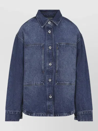 Studio Nicholson Patch Pocket Long Sleeve Collared Shirt In Blue