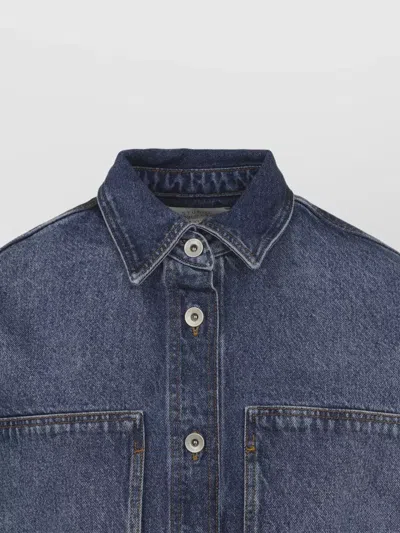 Studio Nicholson Patch Pocket Long Sleeve Collared Shirt In Blue