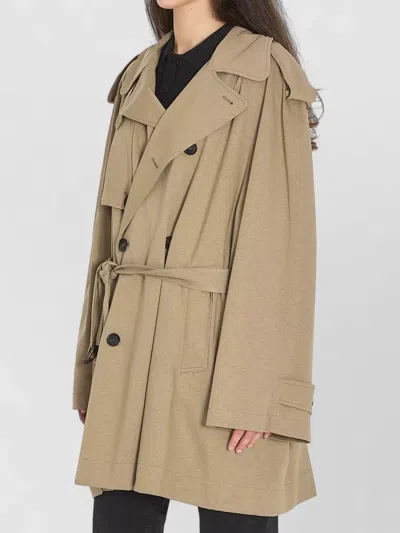 Balenciaga Short Cocoon Trench Cotton Twill Coat In Brown