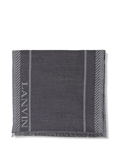 Lanvin Logo Stripe Scarf In Gray