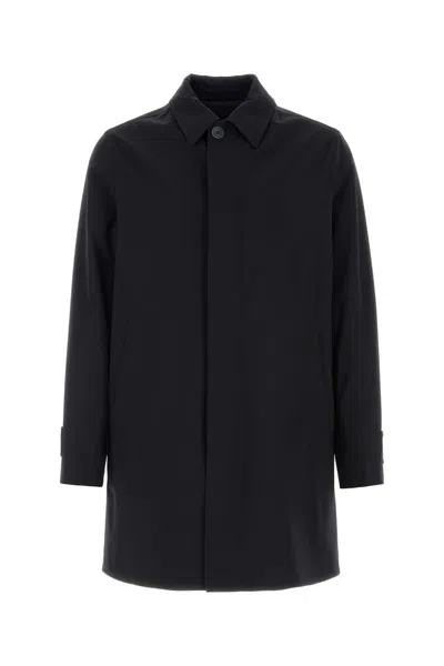 Herno Navy Blue Polyester Raincoat In Black