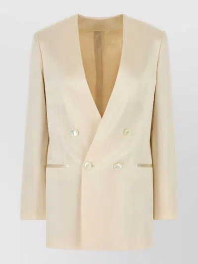 Alberta Ferretti Satin Blazer Double Breasted Button Detailing Pockets In Neutral