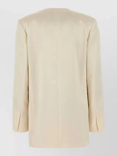 Alberta Ferretti Satin Blazer Double Breasted Button Detailing Pockets In Neutral