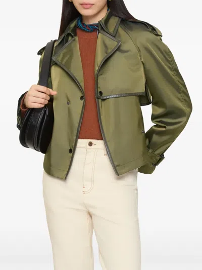 Burberry Leather-trimmed Press-stud Jacket In Green