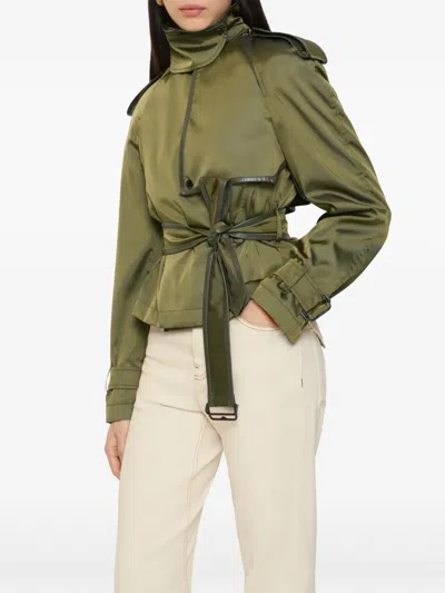 Burberry Leather-trimmed Press-stud Jacket In Green