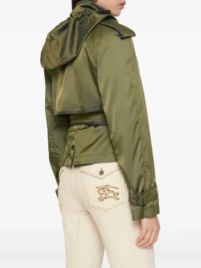 Burberry Leather-trimmed Press-stud Jacket In Green