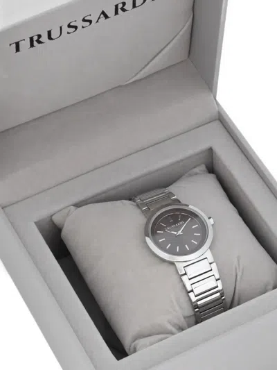 Trussardi Silver Tone Round 35mm Watch In Metallic