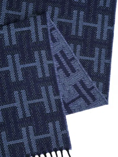 Hackett Monogram-pattern Scarf In Blue