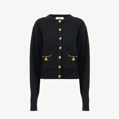 Chloé Chloe Embellished-pocket Wool And Cashmere-blend Cardigan In Black