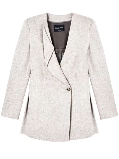Giorgio Armani Textured Jacket Long Sleeves Notched Lapel In Neutral