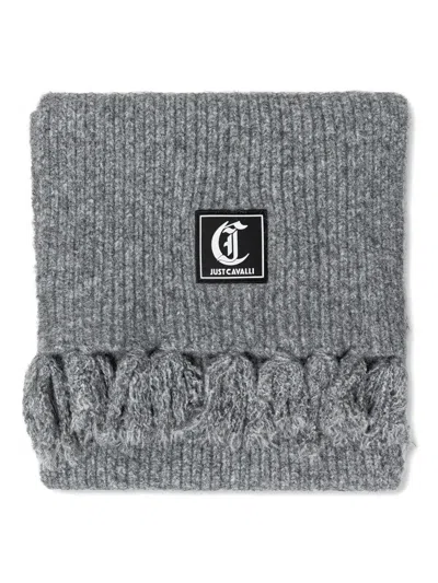 Just Cavalli Logo-patch Scarf In Gray