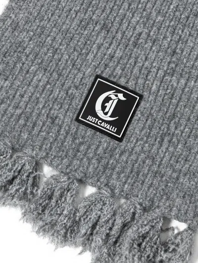 Just Cavalli Logo-patch Scarf In Gray