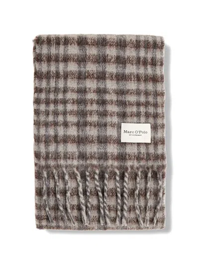 Marc O'polo Check-pattern Fringed Scarf In Brown