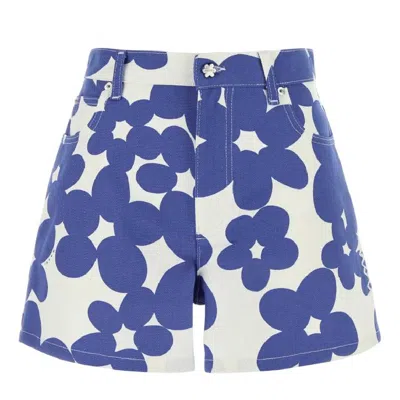 Marni High Waist Printed Shorts With Belt Loops In Blue
