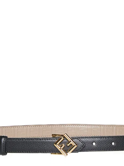 Fendi Women Reversible Black Leather Belt In Black
