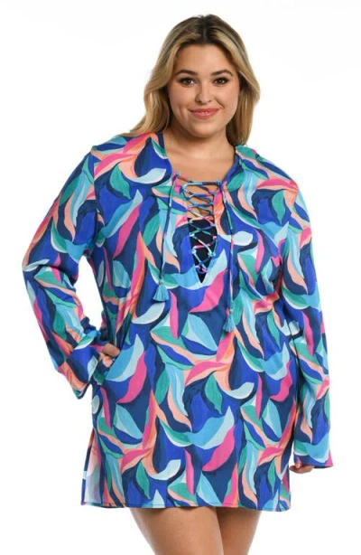 La Blanca Plus Size Painted V-neck Tunic In Multi