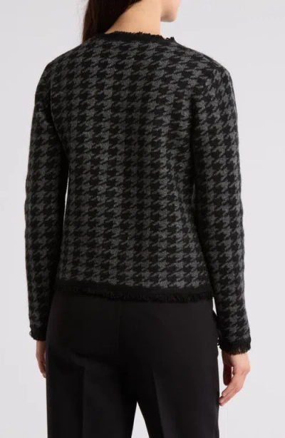 Max Studio Fringe Houndstooth Jacket In Black