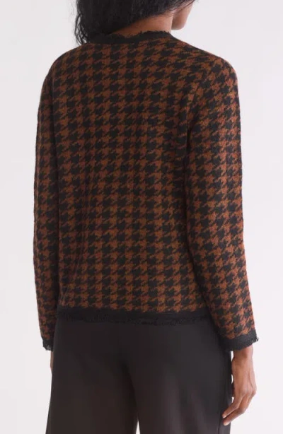 Max Studio Fringe Houndstooth Jacket In Brown