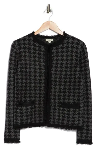Max Studio Fringe Houndstooth Jacket In Black