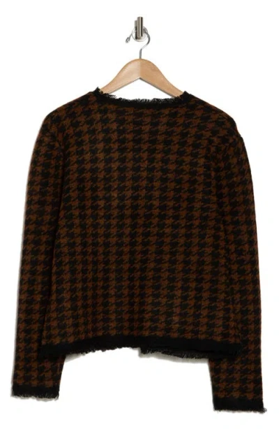 Max Studio Fringe Houndstooth Jacket In Brown