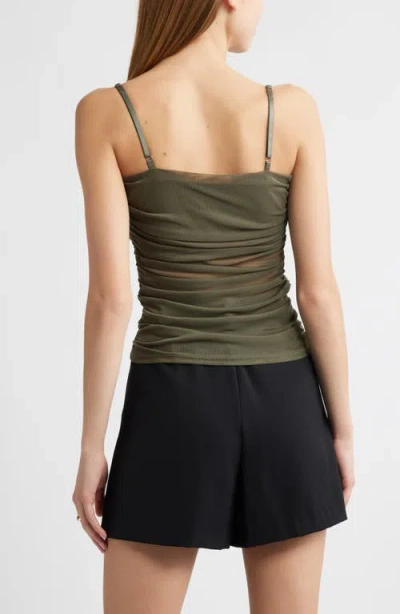 Open Edit Ruched Mesh Camisole In Green