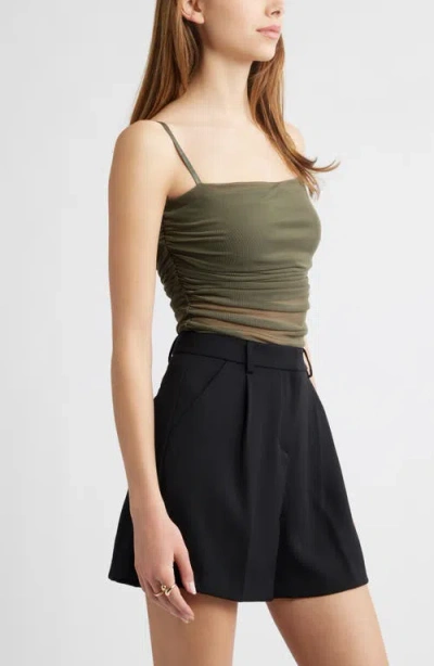 Open Edit Ruched Mesh Camisole In Green