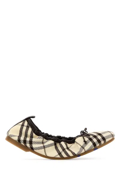 Burberry Fabric Ballerina Shoes Bow Check Pattern In Neutral