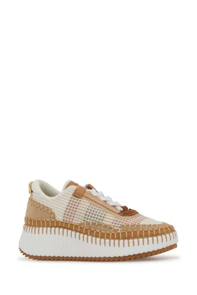 Chloé Mesh Nama Low-top Sneakers With Suede Inserts In Brown