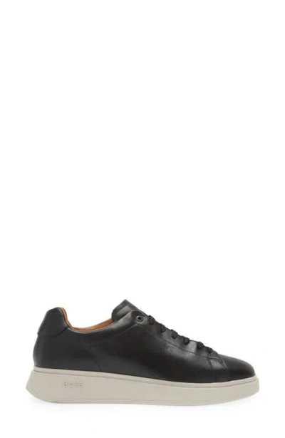 Hugo Boss Gary Burnished-leather Trainers With Hidden Laces In Black
