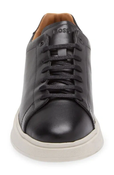 Hugo Boss Gary Burnished-leather Trainers With Hidden Laces In Black