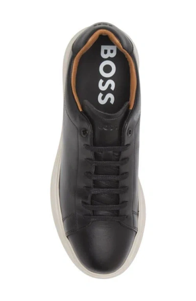 Hugo Boss Gary Burnished-leather Trainers With Hidden Laces In Black
