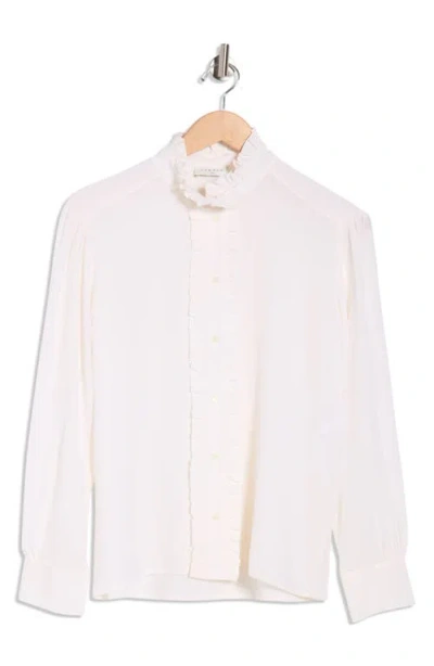 Sandro Patie Ruffle Silk Button-up Shirt In White