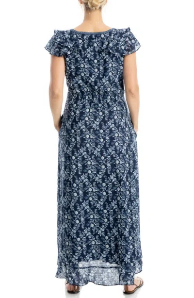 Max Studio Flutter Sleeve Maxi Dress In Blue