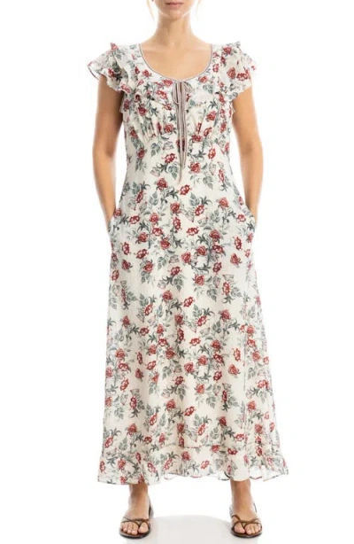 Max Studio Flutter Sleeve Maxi Dress In White