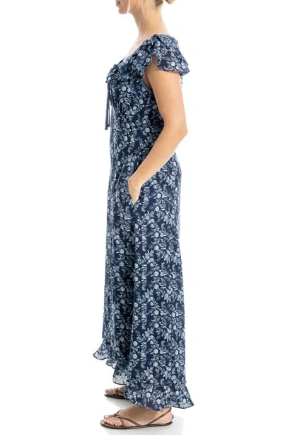 Max Studio Flutter Sleeve Maxi Dress In Blue