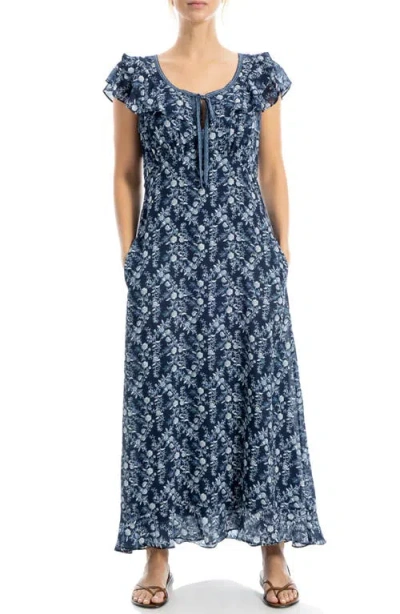 Max Studio Flutter Sleeve Maxi Dress In Blue