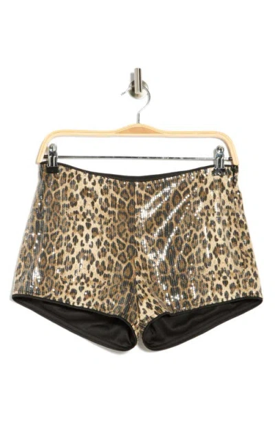 Le Lis Leopard Sequin Micro Shorts In Brown