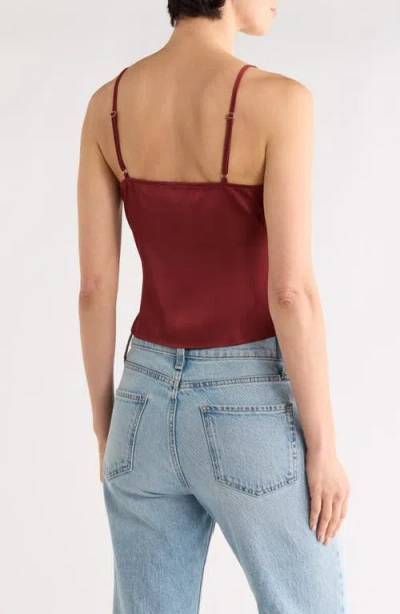 Sunday Edition Twist Front Satin Camisole In Burgundy