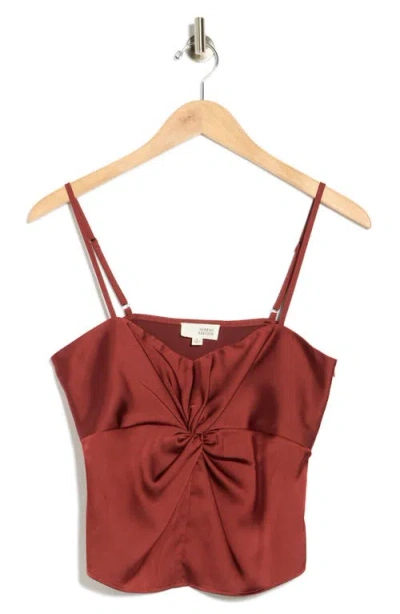 Sunday Edition Twist Front Satin Camisole In Burgundy