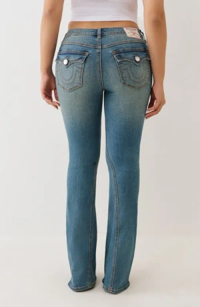 True Religion Joey Mid Rise Button Flap Flare Jeans In Blue