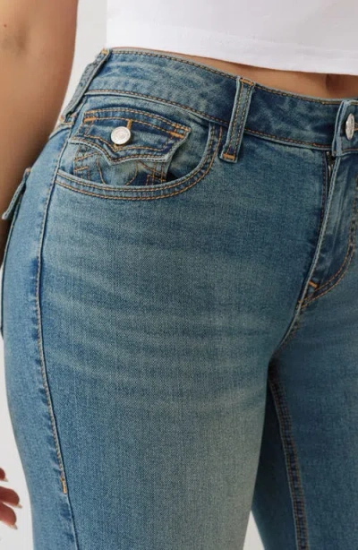 True Religion Joey Mid Rise Button Flap Flare Jeans In Blue