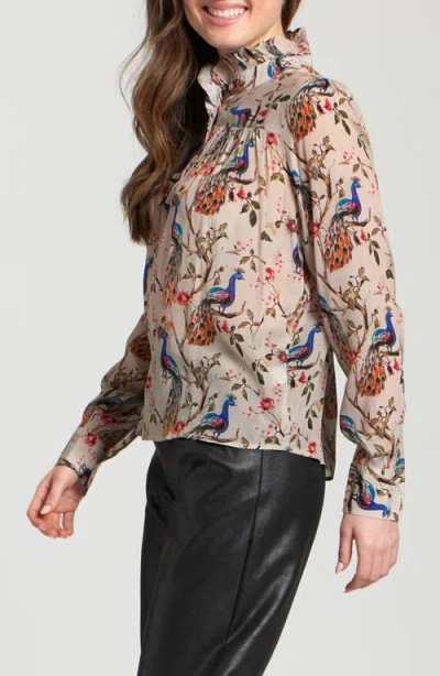 Apny Ruffle Half-placket Shirt In Multi