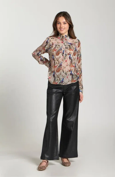 Apny Ruffle Half-placket Shirt In Multi