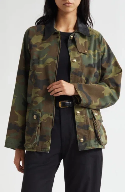 Nili Lotan Casual Jacket High Collar Camouflage Pattern Pockets In Green