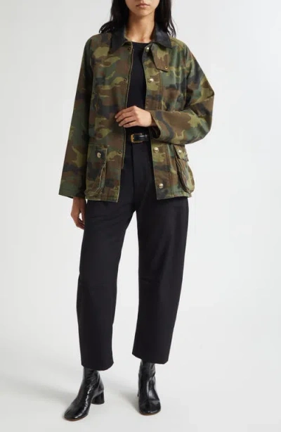 Nili Lotan Casual Jacket High Collar Camouflage Pattern Pockets In Green