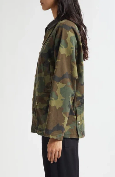 Nili Lotan Casual Jacket High Collar Camouflage Pattern Pockets In Green
