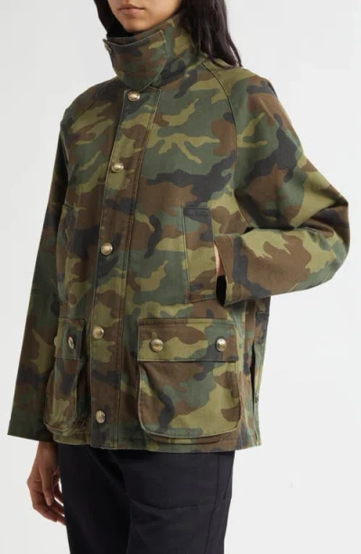 Nili Lotan Casual Jacket High Collar Camouflage Pattern Pockets In Green